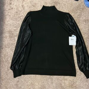 89th & Madison mock turtleneck with sheer sleeves